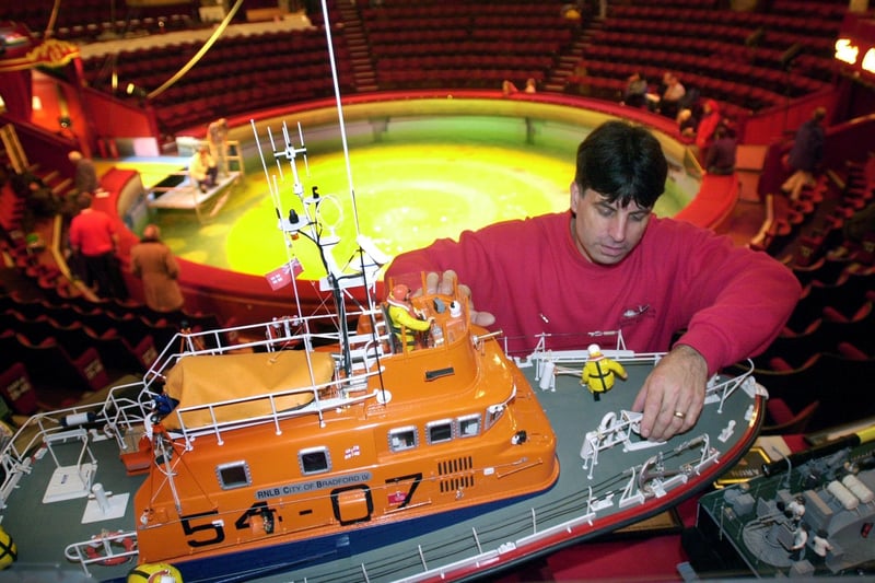 Model Boat show at Blackpool Tower Circus Arena. Ray Scrivens from Blackpool with his model lifeboat