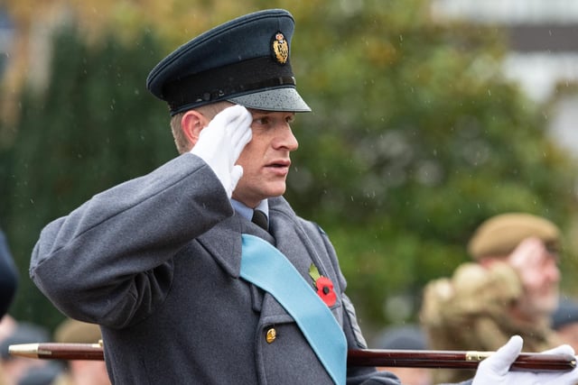 A member of the RAF Salutes during the Remembrance Sunday service on Sunday. Photo: Kelvin Lister-Stuttard