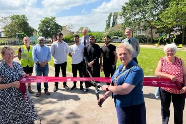Mayor of Burnley Coun. Cosima Towneley opens the new Stoneyholme Gardens Pocket Park