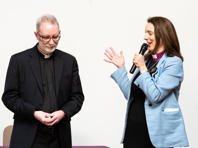 Jill Duff, Bishop of Lancaster speaks as she helps to unveil the new Bishop of Burnley. Photo: Kelvin Lister-Stuttard