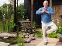 David Williams finds time for yoga in his Paradise Found garden at the RHS Flower Show Tatton park    Photo:Fiona Finch
