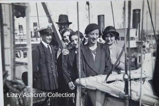 Lizzy Ashcroft (third from left) and Carmen Pomies (right) 1932