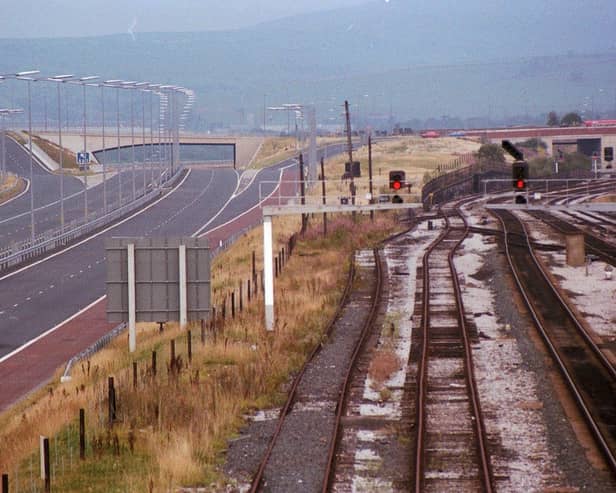 Rosegrove Railway Station and the newly opened M65 in 1984