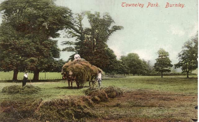 The hall and much of the park was acquired in 1902 and this image, taken from a past card dated, 1906, reminds is that a large part of the current park was once agricultural land.