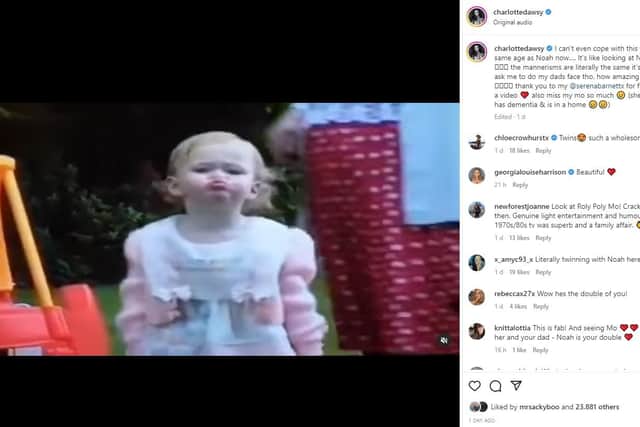 A snippet from the Instagram video which shows Charlotte doing her dad's face as a toddler