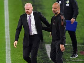 Sean Dyche and Pep Guardiola.  (Photo by PAUL ELLIS/POOL/AFP via Getty Images)