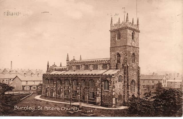 A rare view of St Peter’s, taken from the Old Grammar School site, around 1916. The roof of Burnley College can be seen, left, and St Peter’s Junior School, the oldest in Burnley, can be seen, right.