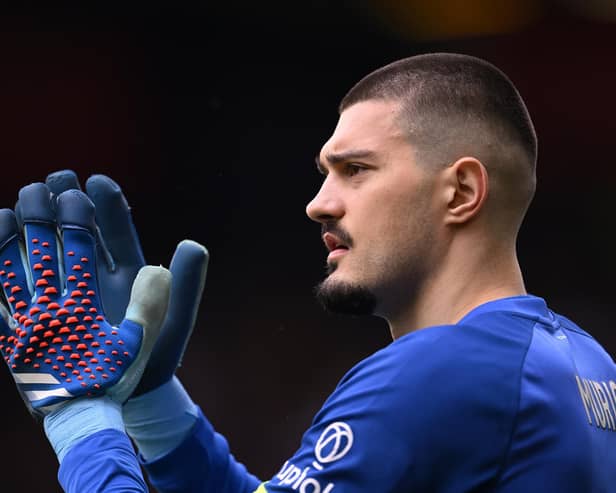 SHEFFIELD, ENGLAND - APRIL 20: Burnley goalkeeper Arijanet Muric applauds during the Premier League match between Sheffield United and Burnley FC at Bramall Lane on April 20, 2024 in Sheffield, England. (Photo by Stu Forster/Getty Images)