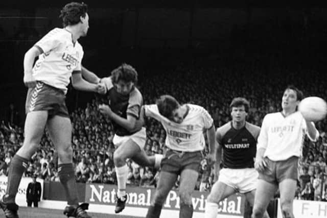 Ian Britton scores the all-important second goal against Orient in 1987