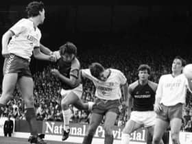 Ian Britton scores the all-important second goal against Orient in 1987