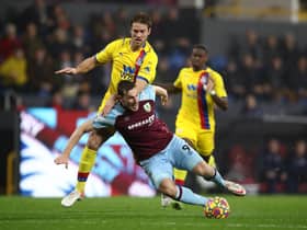Chris Wood of Burnley is brought down by Joachim Andersen of Crystal Palace. (Photo by Jan Kruger/Getty Images)