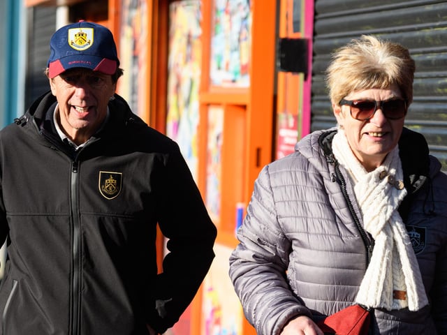 Burnley fans arrive at Turf Moor ahead of the Championship fixture with Blackburn Rovers which ended in a 3-0 victory for the Clarets. Photo: Kelvin Stuttard