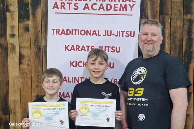 Left: William Newhouse, age 12, Middle: Lucas Green age 10, Right: Sensei Steven Baker