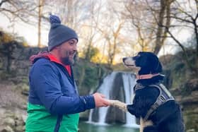 Lee Harbord and Floss, pictured at Janet's Foss, Malham, will be walking the West Highland Way in Scotland
