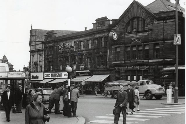 The big, black building opposite was shared by the offices of the Road Transport & General Insurance Co Ltd and Burnley’s former Tramways Office. By the time the image was taken, in 1959, the trams had been replaced by buses, one of which can be seen, in part, on the left.