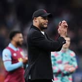 BURNLEY, ENGLAND - MARCH 16: Vincent Kompany, Manager of Burnley, celebrates following the team's victory in the Premier League match between Burnley FC and Brentford FC at Turf Moor on March 16, 2024 in Burnley, England. (Photo by Jan Kruger/Getty Images)