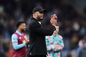 BURNLEY, ENGLAND - MARCH 16: Vincent Kompany, Manager of Burnley, celebrates following the team's victory in the Premier League match between Burnley FC and Brentford FC at Turf Moor on March 16, 2024 in Burnley, England. (Photo by Jan Kruger/Getty Images)