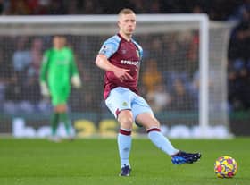 BURNLEY, ENGLAND - FEBRUARY 23: Ben Mee of Burnley during the Premier League match between Burnley and Tottenham Hotspur at Turf Moor on February 23, 2022 in Burnley, England. (Photo by Alex Livesey/Getty Images)