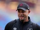 BURNLEY, ENGLAND - APRIL 22: Vincent Kompany the manager of Burnley looks on prior to the Sky Bet Championship between Burnley and Queens Park Rangers at Turf Moor on April 22, 2023 in Burnley, England. (Photo by Alex Livesey/Getty Images)