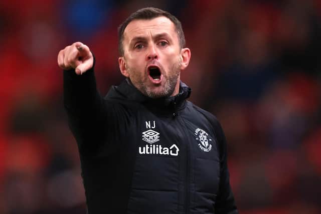 STOKE ON TRENT, ENGLAND - NOVEMBER 08: Nathan Jones manager of Luton gestures during the Sky Bet Championship between Stoke City and Luton Town at Bet365 Stadium on November 08, 2022 in Stoke on Trent, England. (Photo by Nathan Stirk/Getty Images) (Photo by Nathan Stirk/Getty Images)