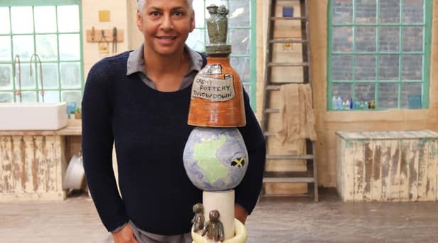 Christine pictured with part of her totem pole