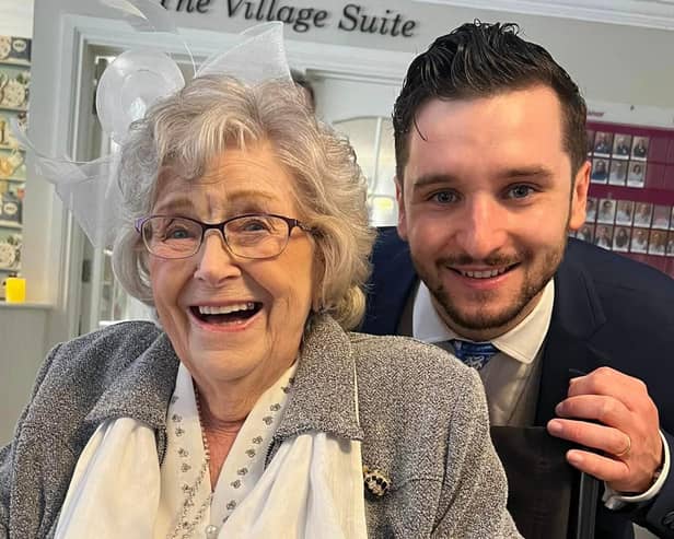 Peggy Carpenter was delighted with her grandson Brad and his bride Hannah held a special blessing at the care home where she lives, Belvedere Manor in Colne, so she could be part of their big day