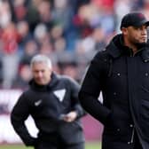 BURNLEY, ENGLAND - MARCH 03: Vincent Kompany, Manager of Burnley, looks on during the Premier League match between Burnley FC and AFC Bournemouth at Turf Moor on March 03, 2024 in Burnley, England. (Photo by Alex Livesey/Getty Images)