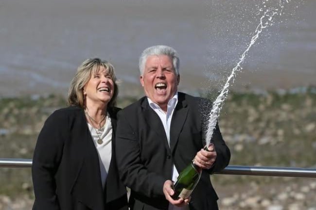 Denise Scarr and husband Robert celebrate winning £6,311,254 in April 2015