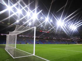 BURNLEY, ENGLAND - MARCH 01: (EDITORS NOTE: A star filter was used for this image.) General view inside of the stadium ahead of the Premier League match between Burnley and Leicester City at Turf Moor on March 01, 2022 in Burnley, England.