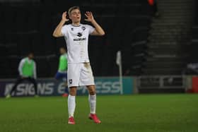MILTON KEYNES, ENGLAND - JANUARY 11: Scott Twine of Milton Keynes Dons in action during the Sky Bet League One match between Milton Keynes Dons and AFC Wimbledon at Stadium mk on January 11, 2022 in Milton Keynes, England. (Photo by Pete Norton/Getty Images)