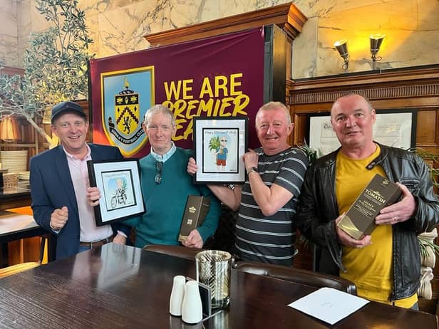 (Pictured left to right) are: The owner of Peter Scott Printers Murray Dawson with retiring trio Anthony Entwistle, Andy Wilkinson and Paul Lonsdale