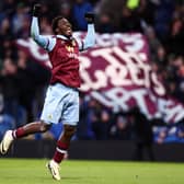 BURNLEY, ENGLAND - FEBRUARY 03: David Datro Fofana of Burnley celebrates scoring his team's second goal during the Premier League match between Burnley FC and Fulham FC at Turf Moor on February 03, 2024 in Burnley, England. (Photo by Naomi Baker/Getty Images)