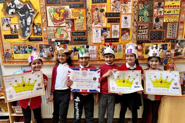 Pupils at Whitefield Infant School helped to launch the Design A Crown Fit For a King competition organised by Nelson Town Council as part of the  Coronation day celebrations
