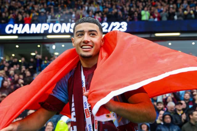 Burnley's Anass Zaroury celebrates after the match

The EFL Sky Bet Championship - Burnley v Cardiff City - Monday 8th May 2023 - Turf Moor - Burnley