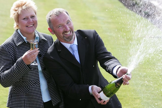 Milkman Colin Bradley, of Preesall, with wife Pauline after scooping £1.4m on the lottery in 2005