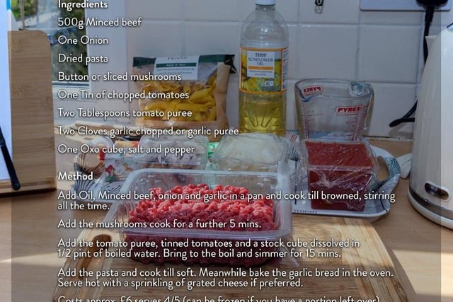 Recipe and ingredients for pasta bolognese
