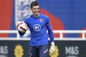 England's goalkeeper Nick Pope attends a team training session St George's Park in Burton-upon-Trent on June 10, 2022 on the eve of thier UEFA Nations League match against Italy. - NOT FOR MARKETING OR ADVERTISING USE / RESTRICTED TO EDITORIAL USE (Photo by Oli SCARFF / AFP) / NOT FOR MARKETING OR ADVERTISING USE / RESTRICTED TO EDITORIAL USE (Photo by OLI SCARFF/AFP via Getty Images)