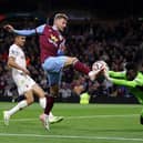 BURNLEY, ENGLAND - SEPTEMBER 23: Jacob Bruun Larsen of Burnley has a shot saved by Andre Onana of Manchester United during the Premier League match between Burnley FC and Manchester United at Turf Moor on September 23, 2023 in Burnley, England. (Photo by Lewis Storey/Getty Images)