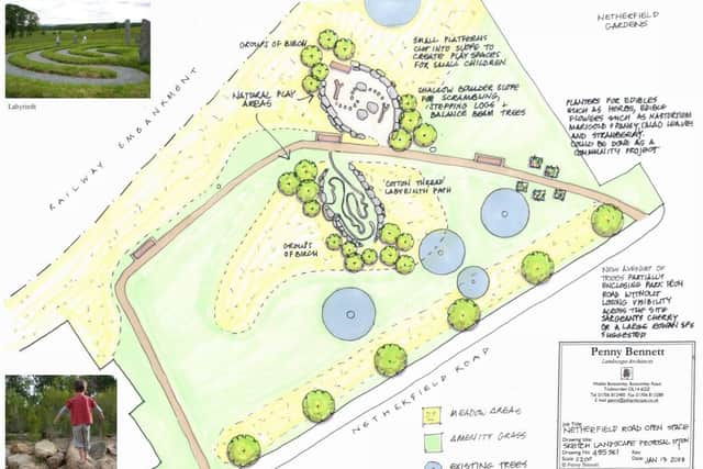A landscape architect's drawing of Option 1 for the park