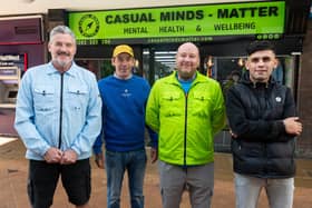 Dave, Patey, Nathan and Dom outside the new Casual Minds Matter shop in Burnley Town Centre. Photo: Kelvin Lister-Stuttard