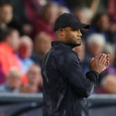 BURNLEY, ENGLAND - AUGUST 16: Vincent Kompany, Manager of Burnley looks on during the Sky Bet Championship between Burnley and Hull City at Turf Moor on August 16, 2022 in Burnley, England. (Photo by Clive Brunskill/Getty Images)