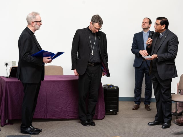 Munawar Din, Area Dean of Burnley, asks the Rev. Dr Joe Kennedy a question. Photo: Kelvin Lister-Stuttard