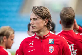 OSLO, NORWAY - SEPTEMBER 04: Sander Berge  of Norway during training session at Ullevaal Stadion on September 4, 2018 in Oslo, Norway. (Photo by Trond Tandberg/Getty Images)