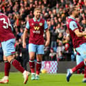 BURNLEY, ENGLAND - DECEMBER 02: Jay Rodriguez of Burnley celebrates after scoring the team's first goal during the Premier League match between Burnley FC and Sheffield United at Turf Moor on December 02, 2023 in Burnley, England. (Photo by Nathan Stirk/Getty Images)