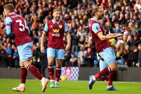 BURNLEY, ENGLAND - DECEMBER 02: Jay Rodriguez of Burnley celebrates after scoring the team's first goal during the Premier League match between Burnley FC and Sheffield United at Turf Moor on December 02, 2023 in Burnley, England. (Photo by Nathan Stirk/Getty Images)