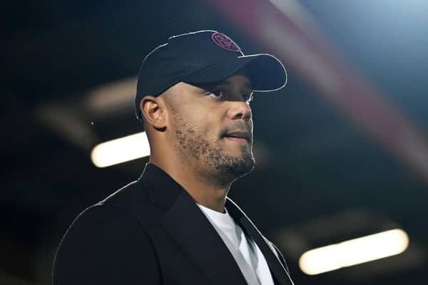 SALFORD, ENGLAND - SEPTEMBER 26: Vincent Kompany, Manager of Burnley, looks on prior to the Carabao Cup Third Round match between Salford City and Burnley at Peninsula Stadium on September 26, 2023 in Salford, England. (Photo by Michael Regan/Getty Images)