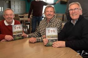 Author Dave Thomas at the launch of his latest book A Director's Tale with former Clarets Brian Flynn (left) and Derek Scott