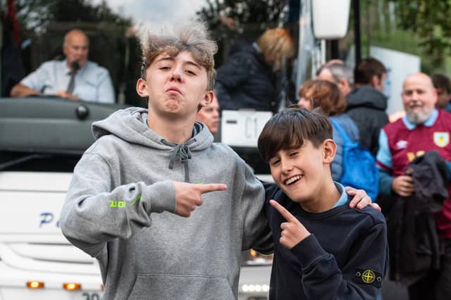 Burnley fans arrive at the Peninsula Stadium for the Carabao Cup tie with Salford City. Photo: Kelvin Lister-Stuttard