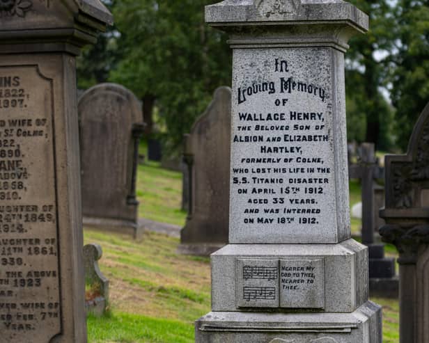 The grave of Wallace Henry Hartley, violinist and bandleader on the Titanic during its maiden voyage who died when the ship sank after hitting an iceberg. Wallace is buried in Colne cemetery. Photo: Kelvin Lister-Stuttard