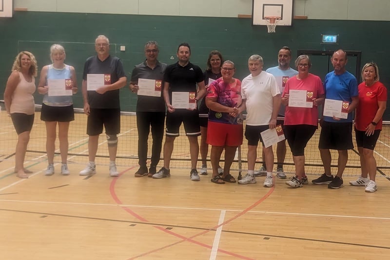 Newly trained Pickleball Leaders with their certificates at Palatine Sports Centre Blackpool